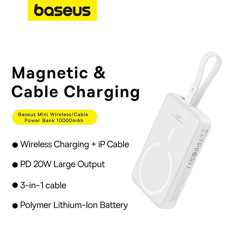 Baseus Magnetic Mini Wireless Fast Charge Power Bank iP Edition 10000mAh 20W - Blanc - P10022109223-00