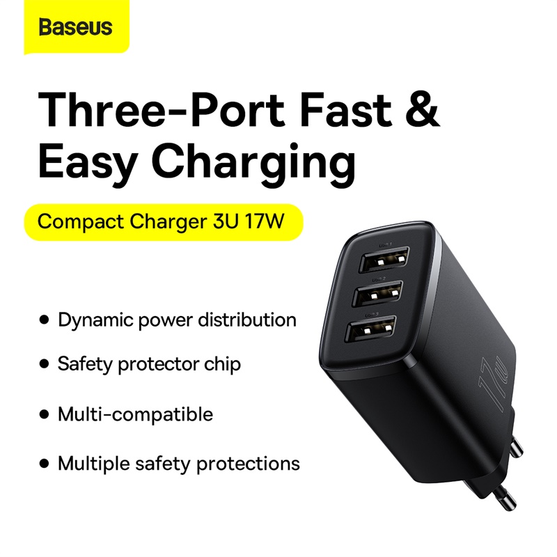 Baseus Chargeur 3x USB 17W noir -CCXJ020101
